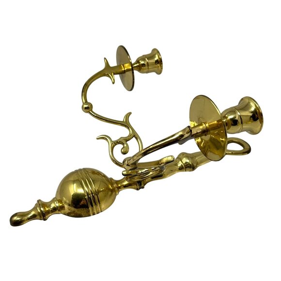 Vintage Brass Double Arm Wall Candle Holder MCM Hollywood Regency Decor 12 Inch - Picture 12 of 16